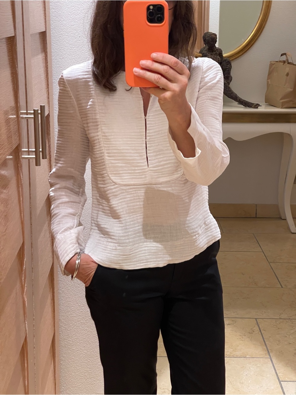 Armani Collezioni white linen and silk blouse women S / M